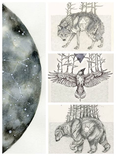 Cosmic Beasts Animal Constellation Art Print Set 11x14 Wolf Etsy