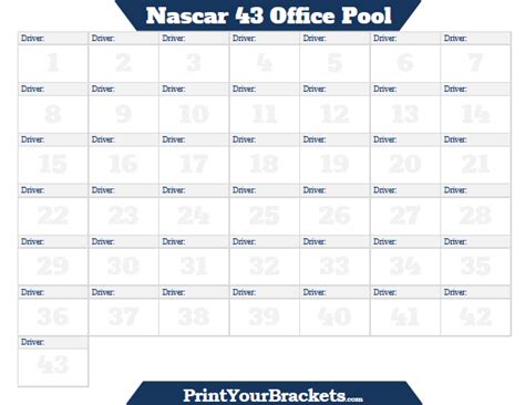 Printable Nascar Pool Sheets