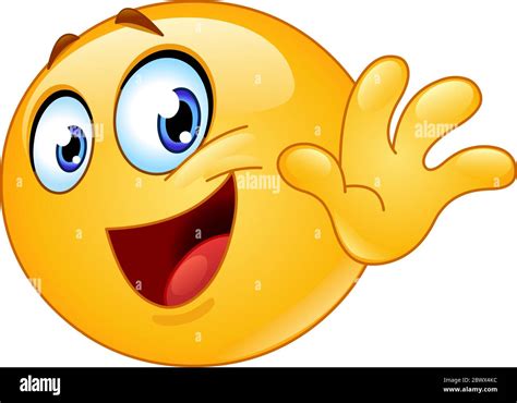 Happy Emoji Emoticon Waving Goodbye Saying Gotta Go Or See You Stock