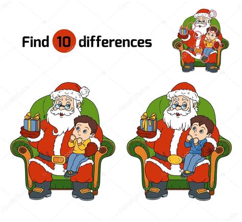 Find Differences Game Santa Claus Gives A T A Little Boy — Stock