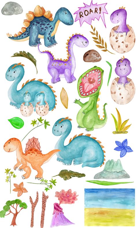 Dinosaur Clipart Watercolor Dinosaurs Dino Etsy Uk