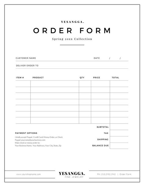 Minimalist Order Form Template Terms Sheet Wholesale Order Etsy