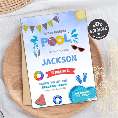 Pool Party Birthday Invitations, Fairy Birthday Party, Dinosaur