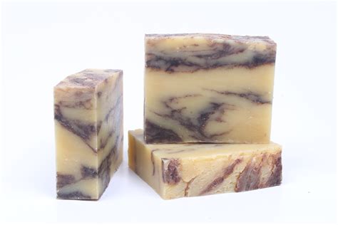 Bar soap is made with sodium hydroxide, but when the formulation is done right, the sodium hydroxide disappears and you're left only with soap molecules and moisturizing glycerin. Burnt Orange Patchouli Soap Bar