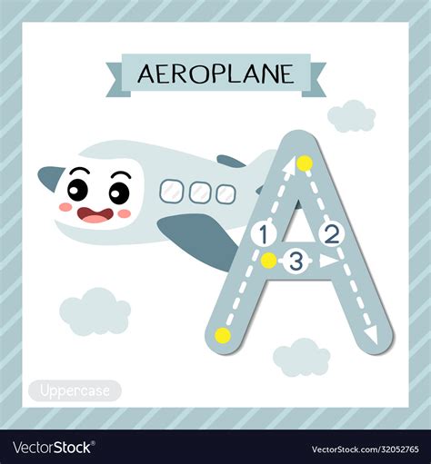Letter A Uppercase Tracing Aeroplane Royalty Free Vector