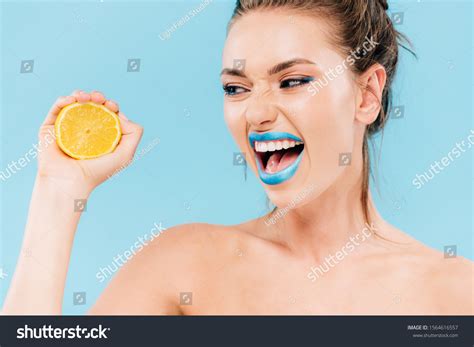 Angry Naked Beautiful Woman Blue Lips Stock Photo Shutterstock