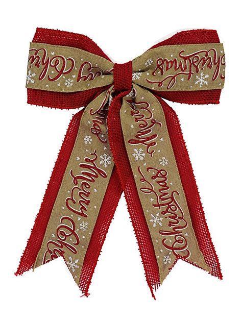 Merry Christmas Red Hessian And Natural Ribbon Bow 35cm Christmas