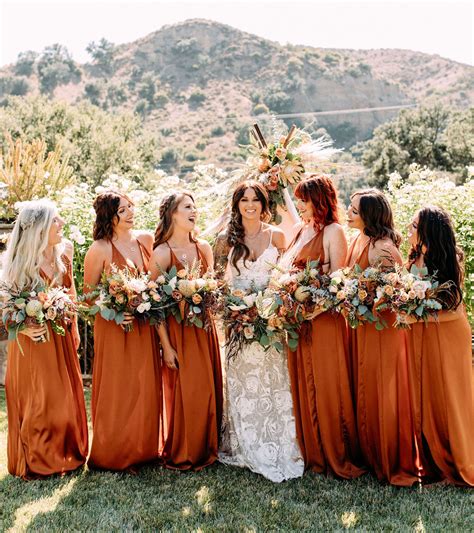 An Autumnal Boho Wedding With Rust Bridesmaids Dresses Spicy Fall