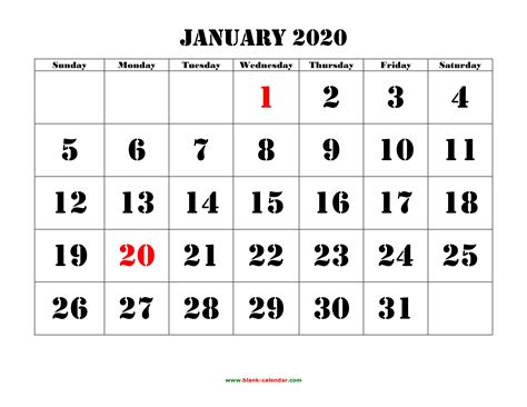 Printable January 2020 Calendar Free Blank Templates Calendar Printable