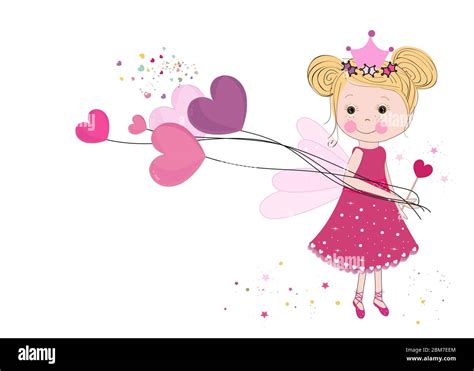 Cute Fairy Girl Holding Heart Balloon Happy Valentines Day Vector