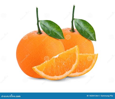 Orange Fruit With Orange Leaves Isolate On White Background Stock Photo