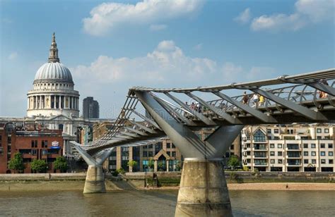 St Paul S Cathedral And Millennium Bridge In London Editorial