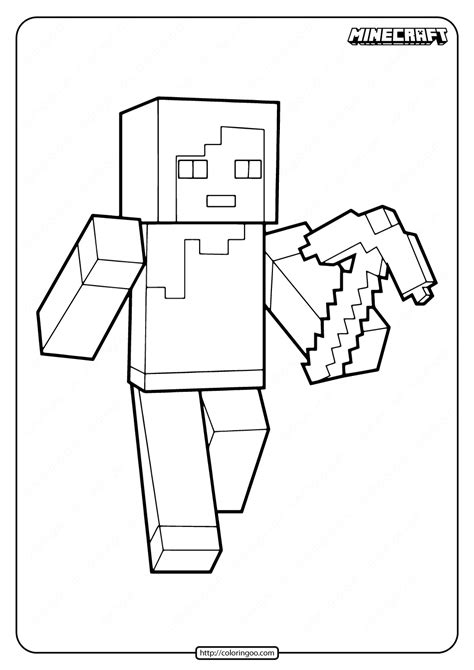 Minecraft Alex With Pickaxe Coloring Pages Free Printable Coloring