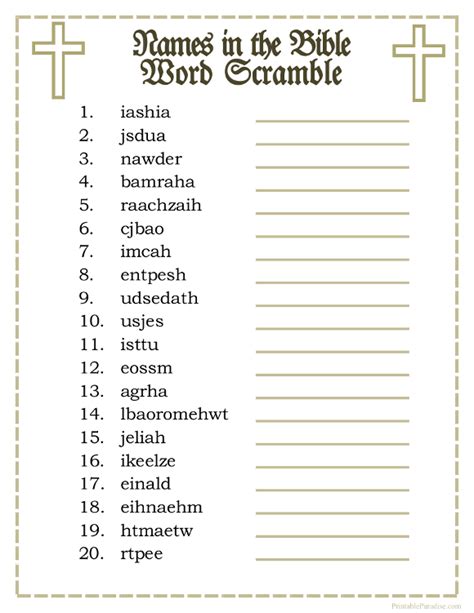 Printable Names In The Bible Word Scramble Game