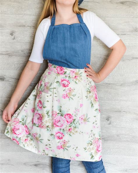 Country Style Full Apron For Women With Rose Patterns Denim Etsy