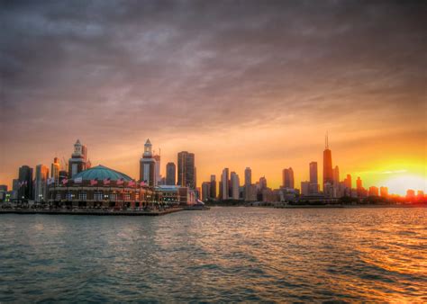 Navy Pier And Chicago Skyline At Sunset By Steven Diver Photo 9237251