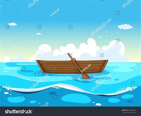 Vektor Stok Illustration Boat Floating On Sea Tanpa Royalti 226496149