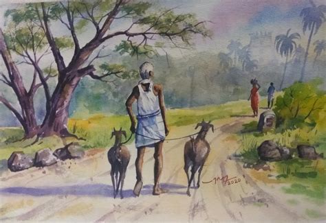 Village Life Landscape By Artist Balakrishnan S Impressionism