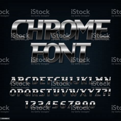 Chrome Alphabet Font Steel Effect Oblique Letters And Numbers Stock