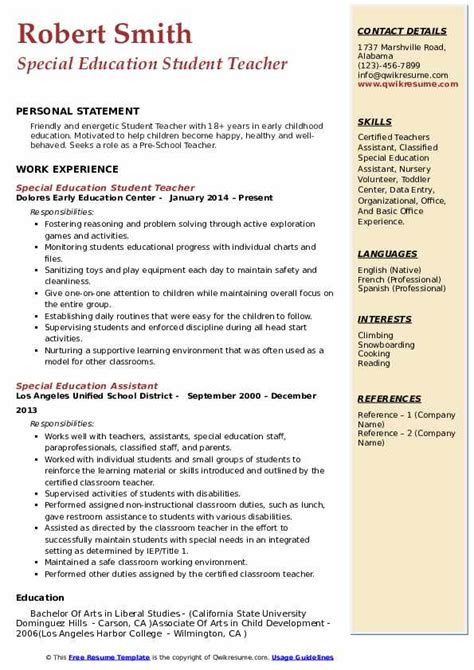 Resume examples see perfect resume samples that get jobs. Student Teacher Resume Samples | QwikResume