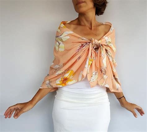 Peach Shawl Off Shoulder Wrap Evening Stole Formal Scarf Crinkled Chiffon Sarong Costume