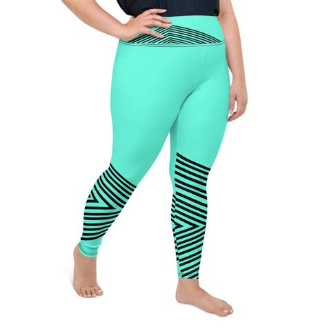 1 Blue Striped Plus Size Leggings Sporty Modern Women S Modern Yoga