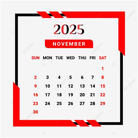 Calendario Del Mes De Noviembre De 2025 Con Estilo único Rojo Y Negro