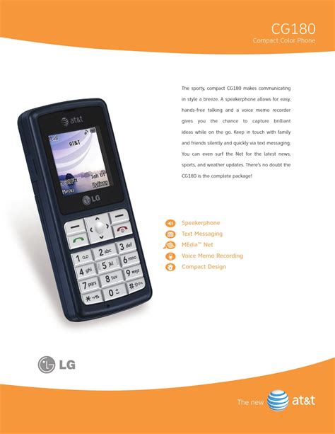 Lg Cg180 Cell Phone Specification Sheet Manualslib
