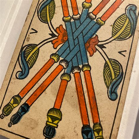 “5 Of Wands” Historical Antique Hand Painted Tarot Card 1890s