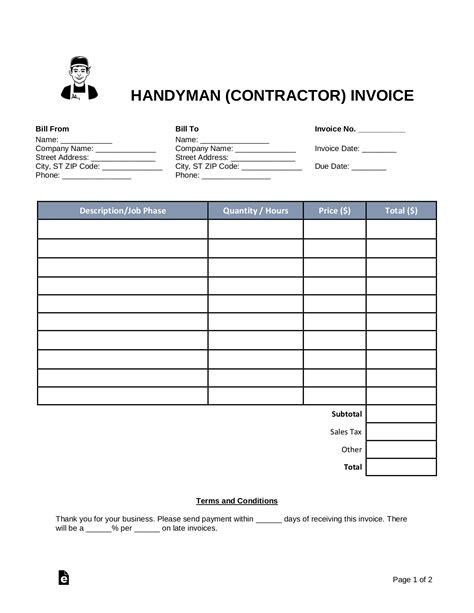 Free Printable Contractor Invoice Template Printable Templates