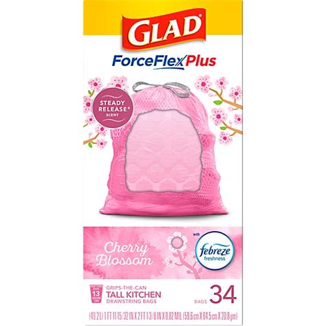 Glad Forceflex Plus Febreze Cherry Blossom Tall Kitchen Drawstring