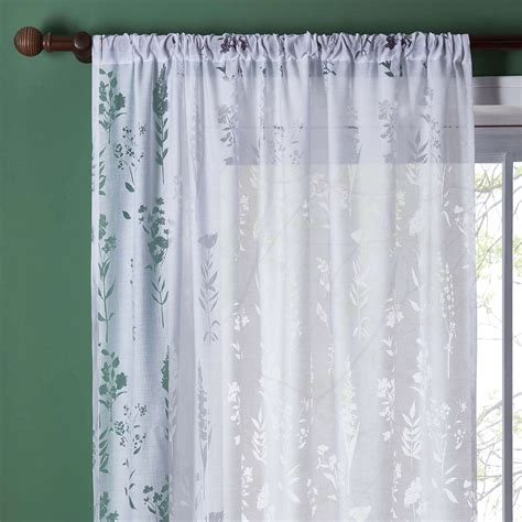 Botanical Floral Burn Out Slot Top Single Voile Panel | Dunelm | Voile