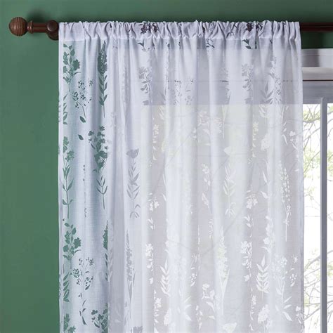 Botanical Floral Burn Out Slot Top Single Voile Panel Dunelm Voile