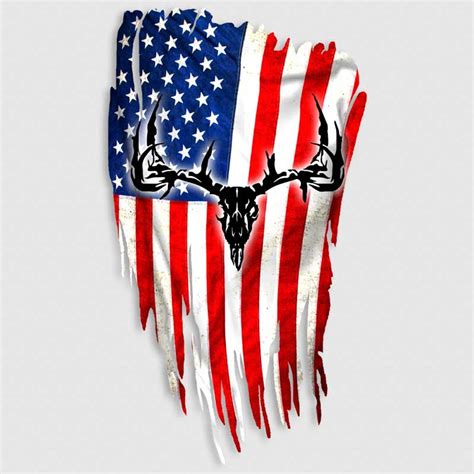 American Flag Distressed Whitetail Deer Skull Decal