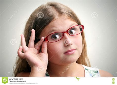 Little Girl In Glasses Stock Photo Image Of Finger Child 79496952