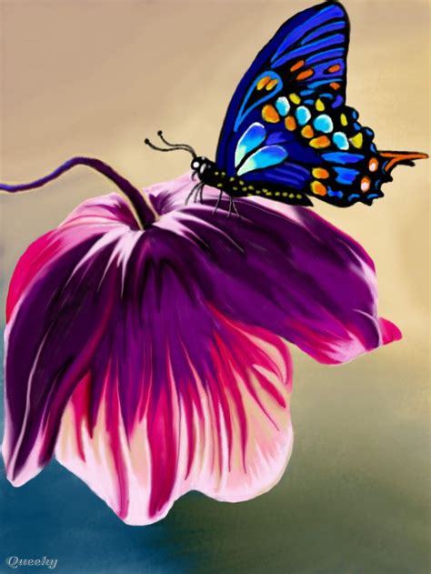 Do you want to learn how to draw a butterfly as a real artist? Pink Flower and Butterfly ← a plants drawing by ...