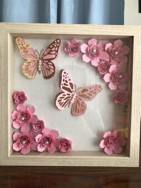 Flowers And Butterflies Shadow Box Etsy In 2021 Flower Shadow Box