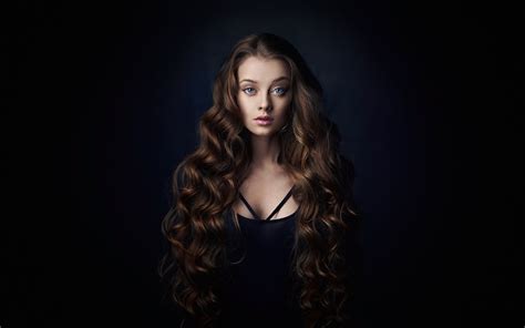 Wallpaper Dark Long Hair Portrait Display Face Model Simple
