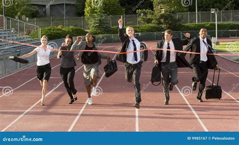 Business People Running Across The Finish Line Stock Image Image Of