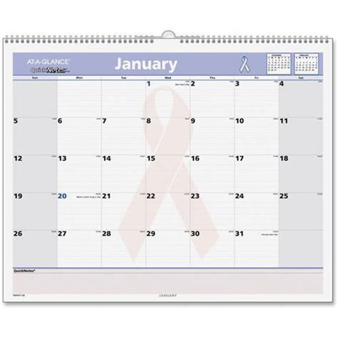 Pmpn77 28 At A Glance Quicknotes Breast Cancer Awareness Wall Calendar