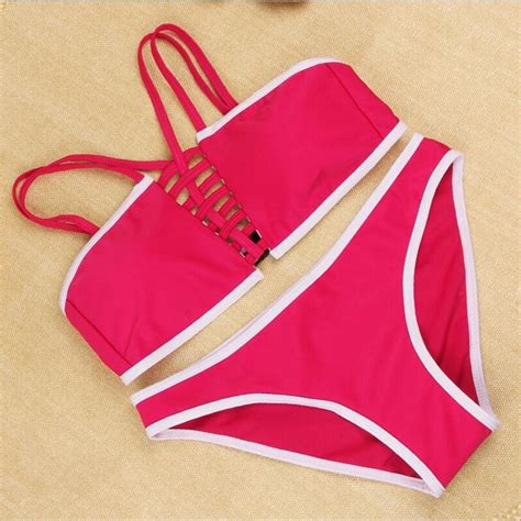 Summer Hot Swim Wear 2017 Sexy Bandage Women Cross Bikini Set Halter Top Swimwear Push Up