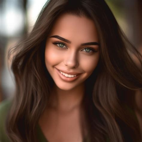 Premium Ai Image A Woman With Long Brown Hair And Green Eyes