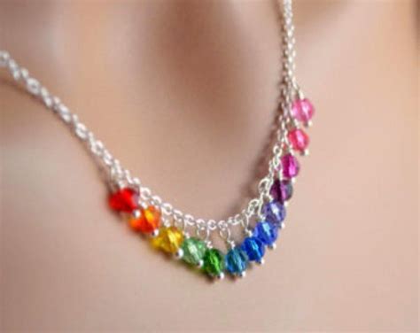 Rainbow Necklace Swarovski Crystal Antiqued Brass Bright Etsy