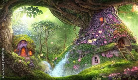Enchanted Cute Fairy Tree House In An Old Tree Magical Dream Fantasy