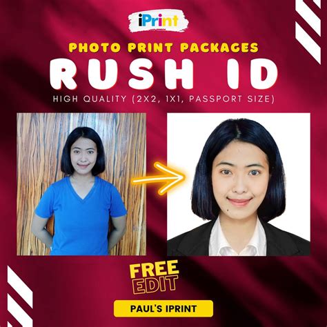 ID Picture Photo Print RUSH ID FREE EDIT X X Passport Size Premium High Quality