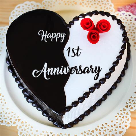 1st Anniversary Chocolate Cake In Heart Shape Anniversary Ts