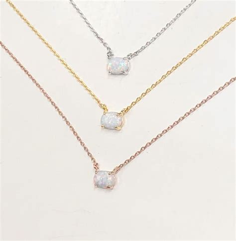 Tiny Opal Necklace White Opal Necklace Genuine Opal 925 Etsy