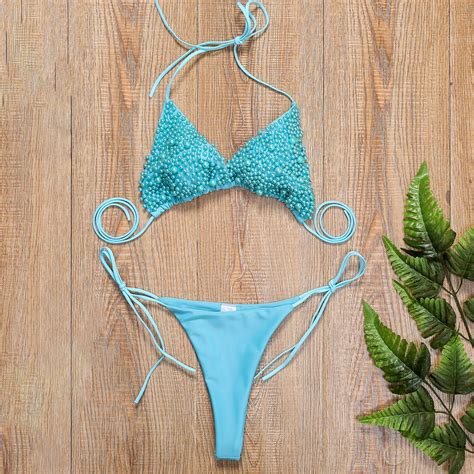 2pcs Bikini Set Thong Comfortable Solid Color Swimming Bikini 4 Colors Ebay