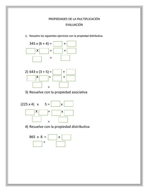 Propiedades de la multiplicación worksheet for grado 4