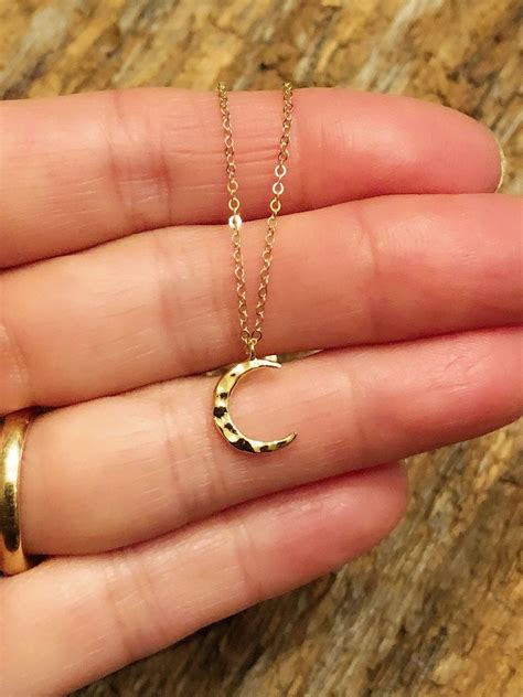 Crescent Moon Necklace Dainty Gold Necklace Cresent Moon Etsy